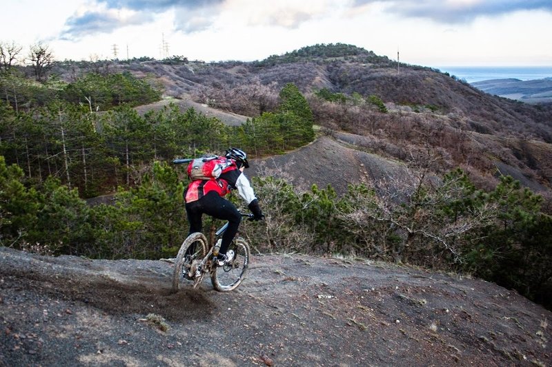 Riding down in loose conditions.