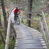 A long, fortunately grippy, bridge on the Bobine trail.