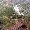 Rest stop bench with a great view at the top of the climb on Connector Trail.