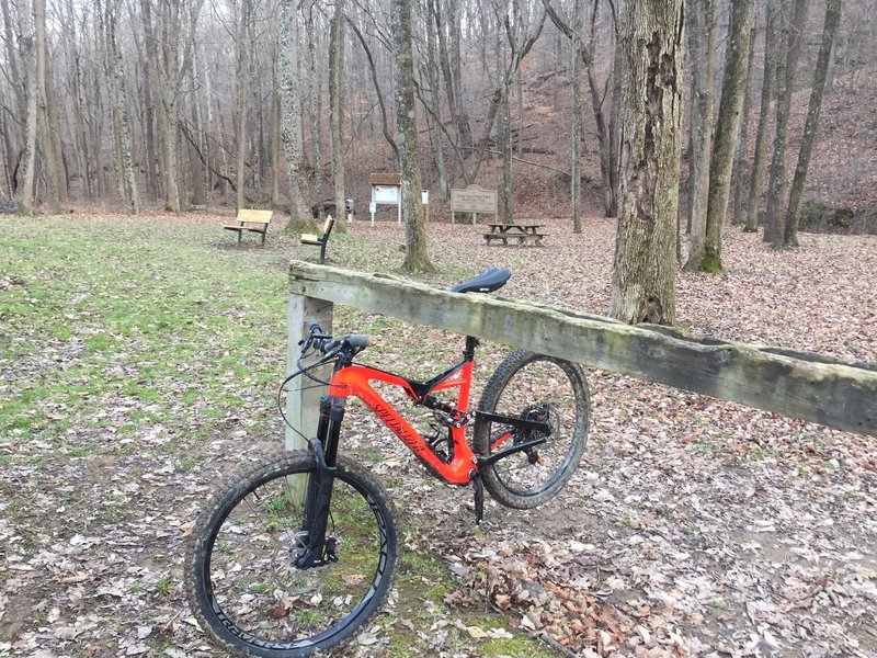 The trailhead offers a great bike hang for post-ride relaxing.