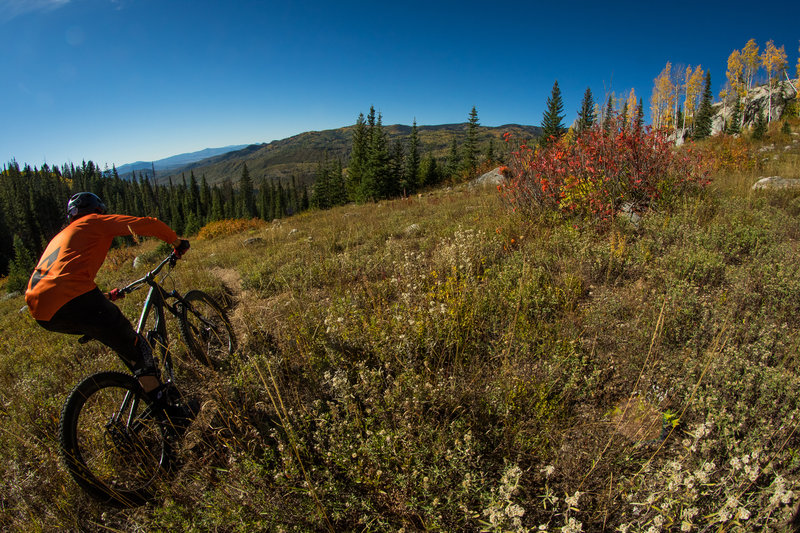 Fall riding is the best in Steamboat Springs and so is the backcountry. Dropping from the Continental Divide Trail.