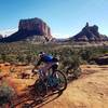 Courthouse and Bell Rock Buttes make a fantastic background to your ride on Basalt.