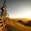 The sun sets as I drop down from the vista/rest area at radio towers.