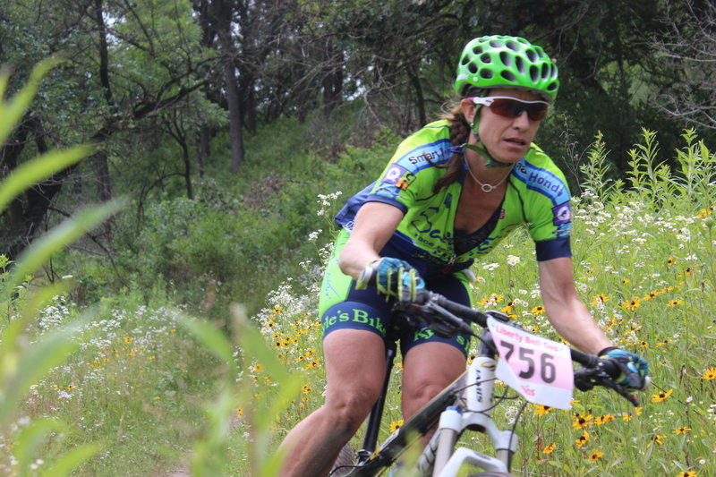 There's no time to enjoy the Riverside Trail's wildflowers as this determined rider races the Liberty Bell Cup 2016.