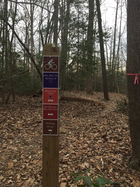 This sign marks the beginning of Section E off the Riverview Trail.