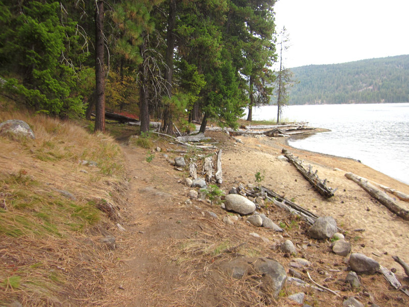 Payette Lake Beach is a great place to hop off the bike and play fetch with the dog in the fall.