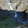 Watch your footing near this view down the cliff toward a few of the pools at Pacheco Creek Falls.