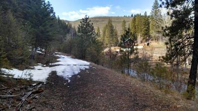 Snow can stick around in the shade into late March along the Weiser River National Recreation Trail.
