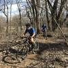 On top of the flood control levee, enjoy buff singletrack through the hardwoods.