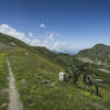 The Cime du Bec singletrack straddles the Franco-Italian border for a short distance and provides sweeping vistas into both countries.