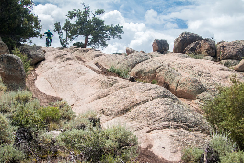 This is one of many technical slickrock sections on Rattlesnake.