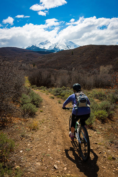 My wife, Joy, rides down Monte Carlo just after the turnoff for Ginormous.