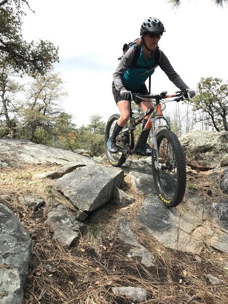 Navigating some of the rock found on the Honeybucket Trail.