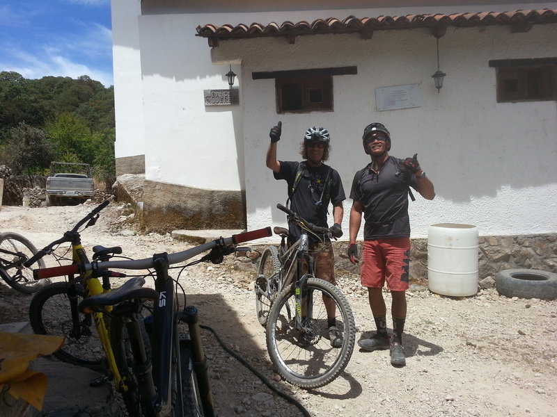 Javi and Chaz enjoying a break mid ride.