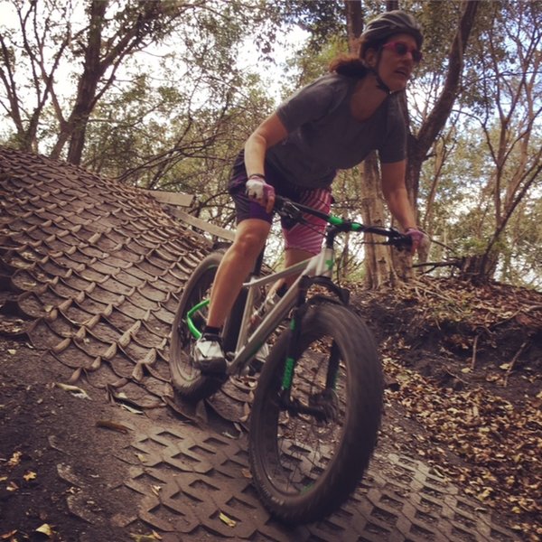 J. zooming through the Big Gulp feature on the Alligator Alley Trail, Markham Park.