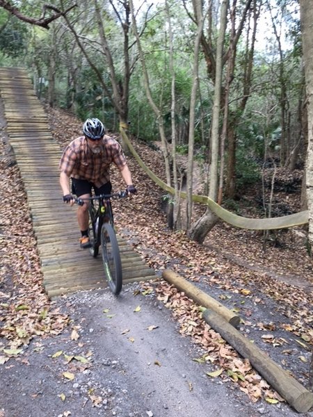 W. finishing a log ramp on Alligator Alley Trail.