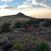 Climbing into the sunset on the Pronghorn Loop.