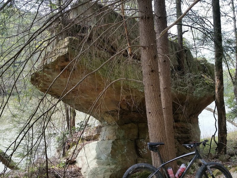 A huge pedestal rock along the trail.