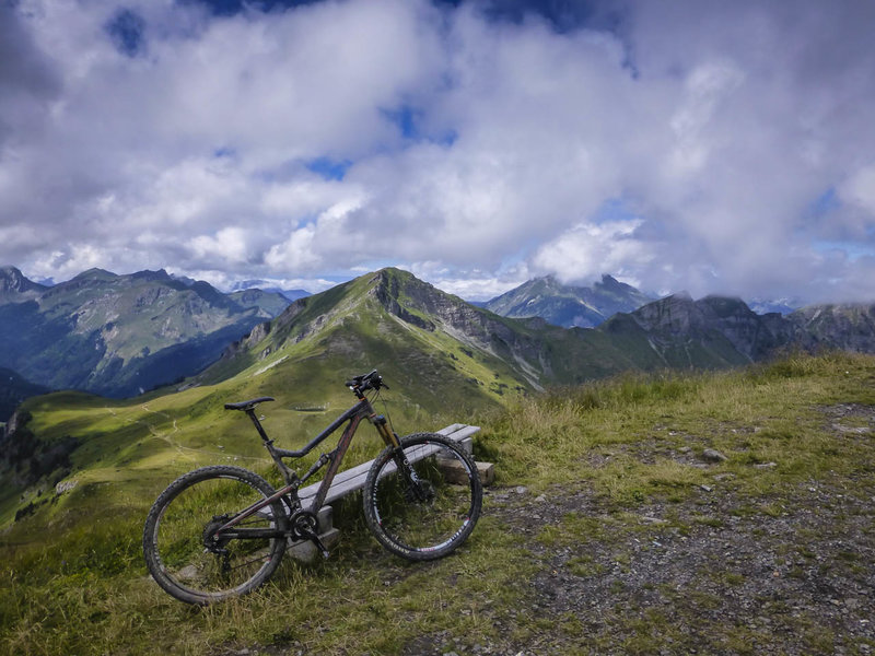 The view of neighboring peaks from the Pointe des Mossettes, the highest point along the Portes du Soleil route.