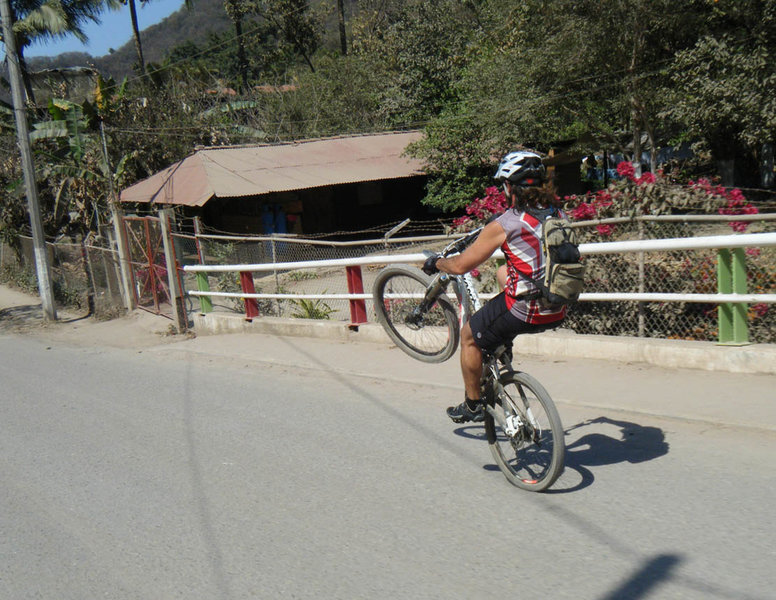 Rogelio wheeling down the road on the return portion of the PV to San Pedro ride.