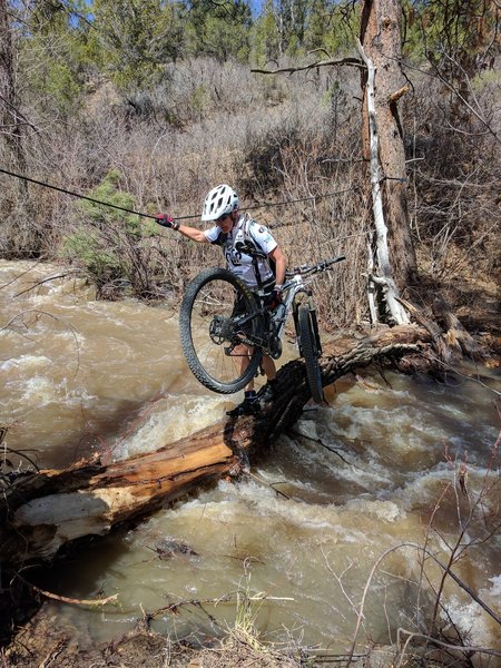 Crossing Spring Creek in spring flood conditions, 2017