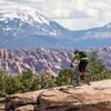 Slickrock riding with views into Moab and the Lasals above town.