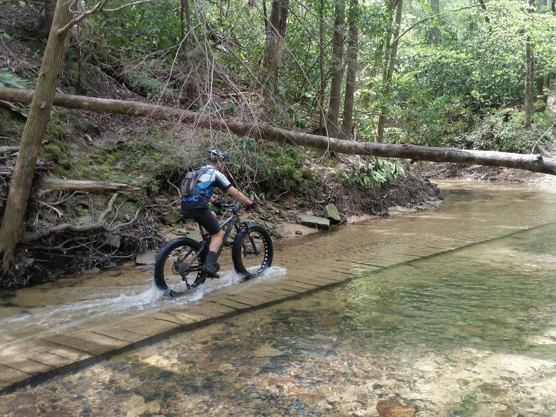 Pedaling up the middle of the creek on the Sheltowee Trace NRT: Section 30.