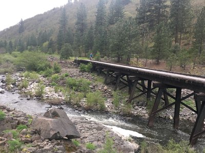 Approaching one of the taller rail bridges along this remote route.