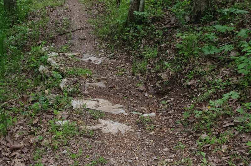 limestone rock armor in the tread helps prevent trail erosion.