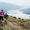 The group enjoys one of a few tame sections away from the edge on the Coyote Wall Trail.