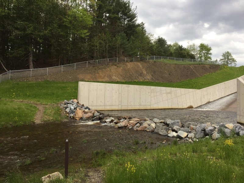 The spillway crossing is straightforward, although potentially wet.