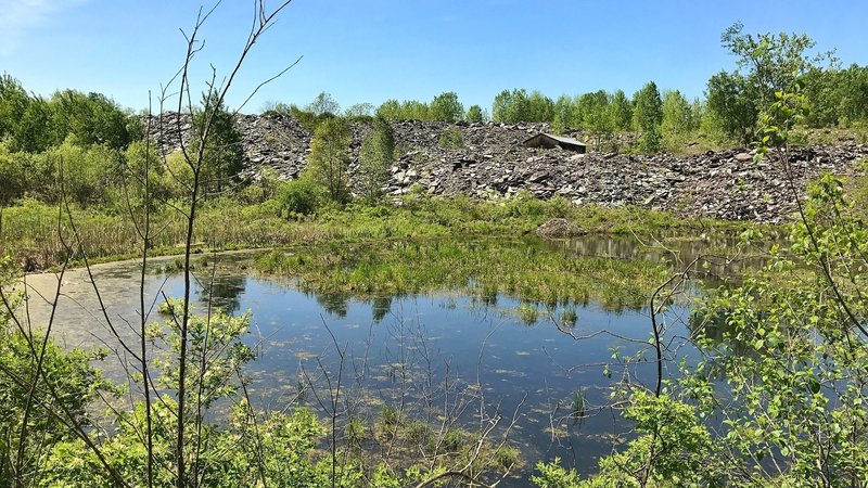 Debris from slate quarries is a common site in Vermont's Slate Valley, like this one on the D&H Rail Trail between Castleton and Poultney.