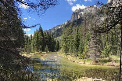 There are nice views all the way up the Fred Burr Trail. There was still plenty of flow from the river in mid May 2017.