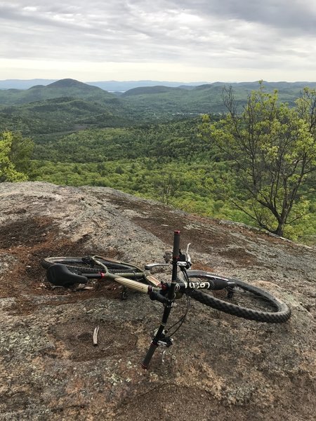 View back toward Elizabethtown, the Adirondack Mountains, a bit of Lake Champlain and the Green Mountains of Vermont on the horizon.