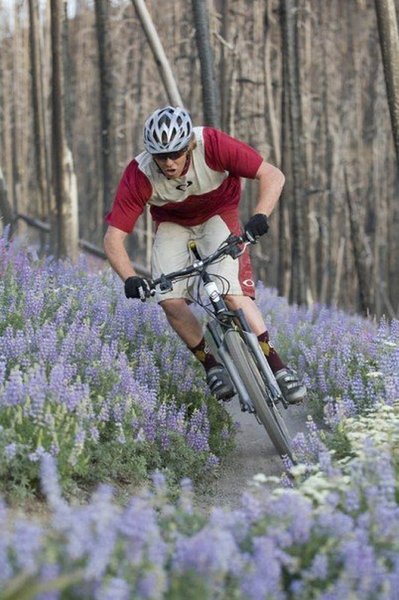 Fast swoopy turns on the first descent.