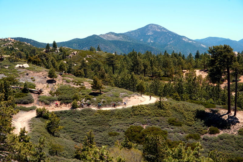 Rejoining the Skyline Trail from Bellyache Springs Rd and Clark's Grade, with Sugarloaf Mountain looming at the far end of the ridge.