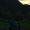 Sunset and a Yeti near the top of Red Mountain Jeanne Golay Trail.