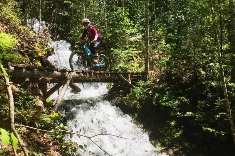 Spring gives this already interesting trail some added flair by crossing over this rushing waterfall.