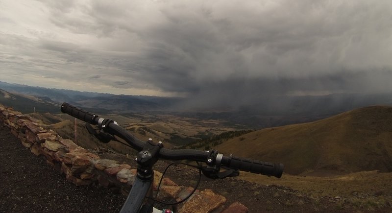 View of not so distant rain showers from the top of Mt Washburn.