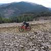 Barreling down scree on the Cold Creek Trail.