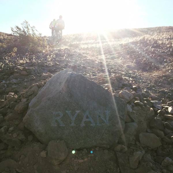 New carved stone trail marker on Ryan's Trail.