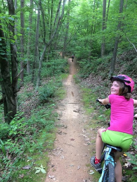 The flat and well-maintained trails at Paynes Creek Trail System are great for riders of all ages.