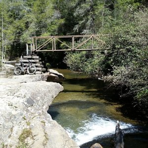 Scoping out the bridge over Cane Creek.
