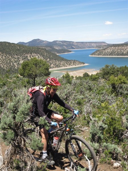 Looking down over the Ridgway Reservoir from Double Crosser.