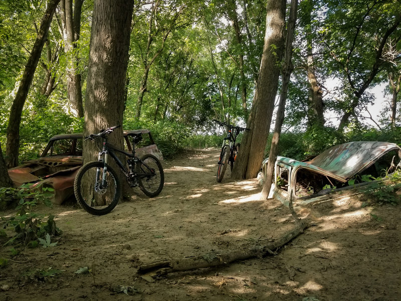 You'll find some half-buried cars along the Wabash Heritage Trail.