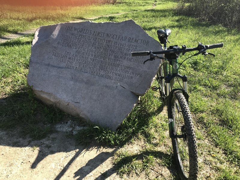 CP-2 marker. The Manhattan Project moved from Hype Park in Chicago to Red Gate Woods. This is the Pipeline trail off Old Argonne Road. Dept of Energy Argonne labs moved further west between Cass and Lemont Rd.