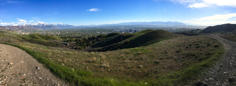 Panorama looking south into the Salt Lake County valley. The University of Utah to the left, Salt Lake City Downtown to the right.