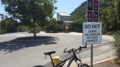 TrailHead Entry/Exit to left of Tec. Nature Center.  Ample Parking.  Convenient to bike to/from Mission Bay/Fiesta Island.