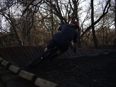 A rider rails a wooden corner at Binkley Park.