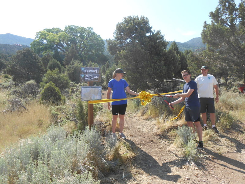 This is the July 8, 2017 ribbon cutting for the Highlands Trail. The picture is at the Greens Lake TH where it connects to the Green Hollow Trail.